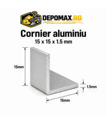 Cornier aluminiu 15 x 15 x 1.5 mm, 6 metri (EN AW-6060) Cornier aluminiu 15 x 15 x 1.5 mm, 6 metri (EN AW-6060)